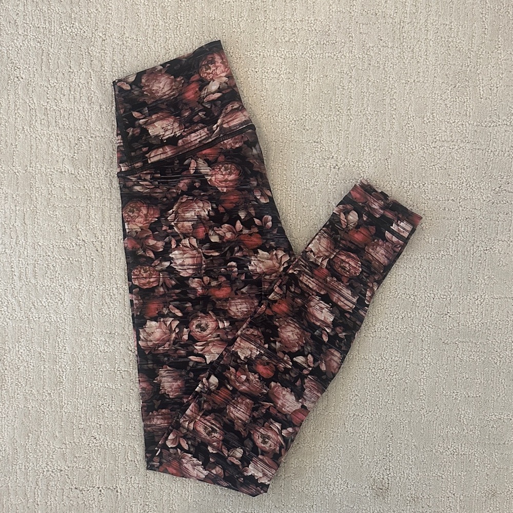 Lululemon Athletica Rose Pattern Leggings - Black and Pink